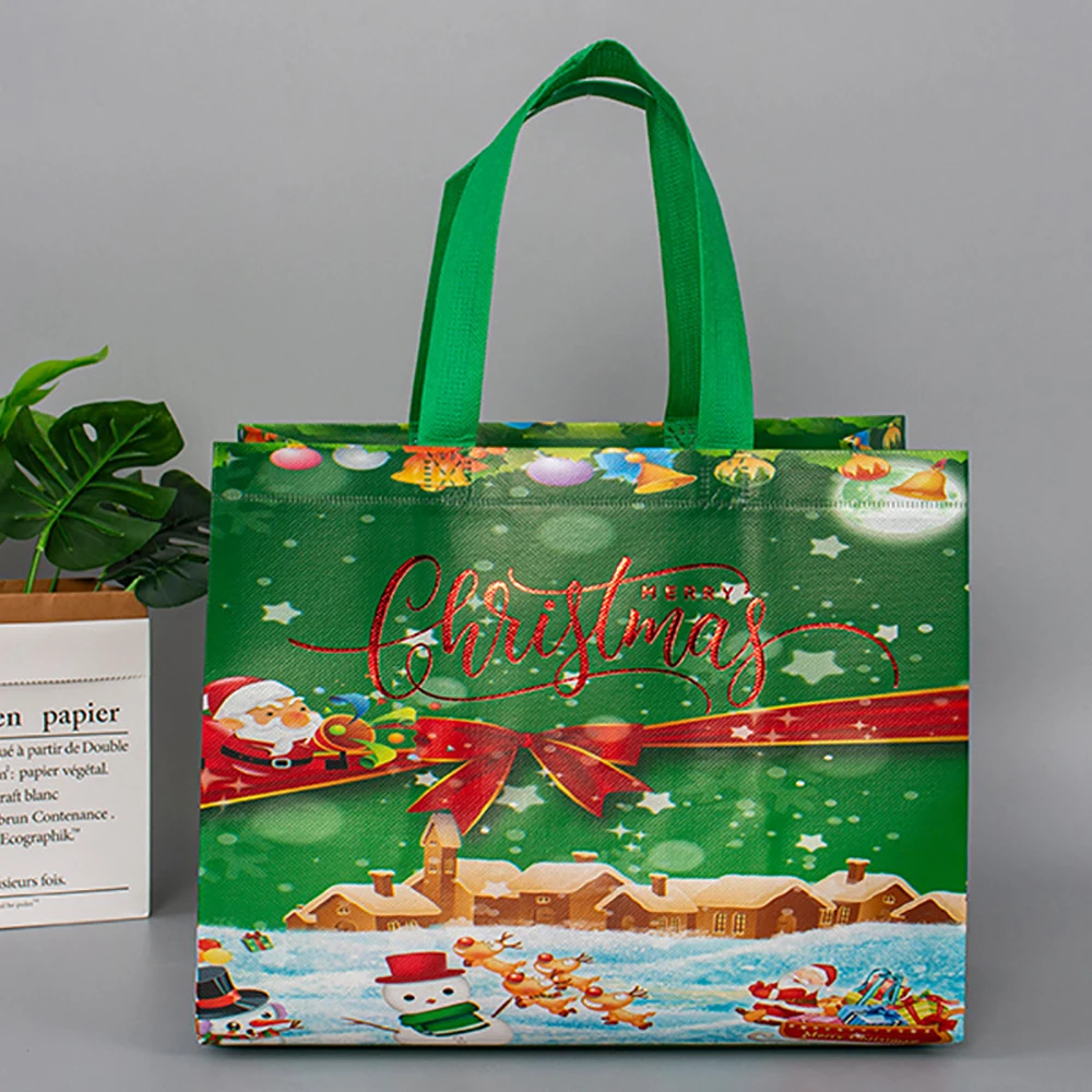 3pcs Christmas Non-Woven Fabric Tote Bags New Year 2024 Candy Gift Packaging Santa Claus Kids Holiday Happy Year Party Favors