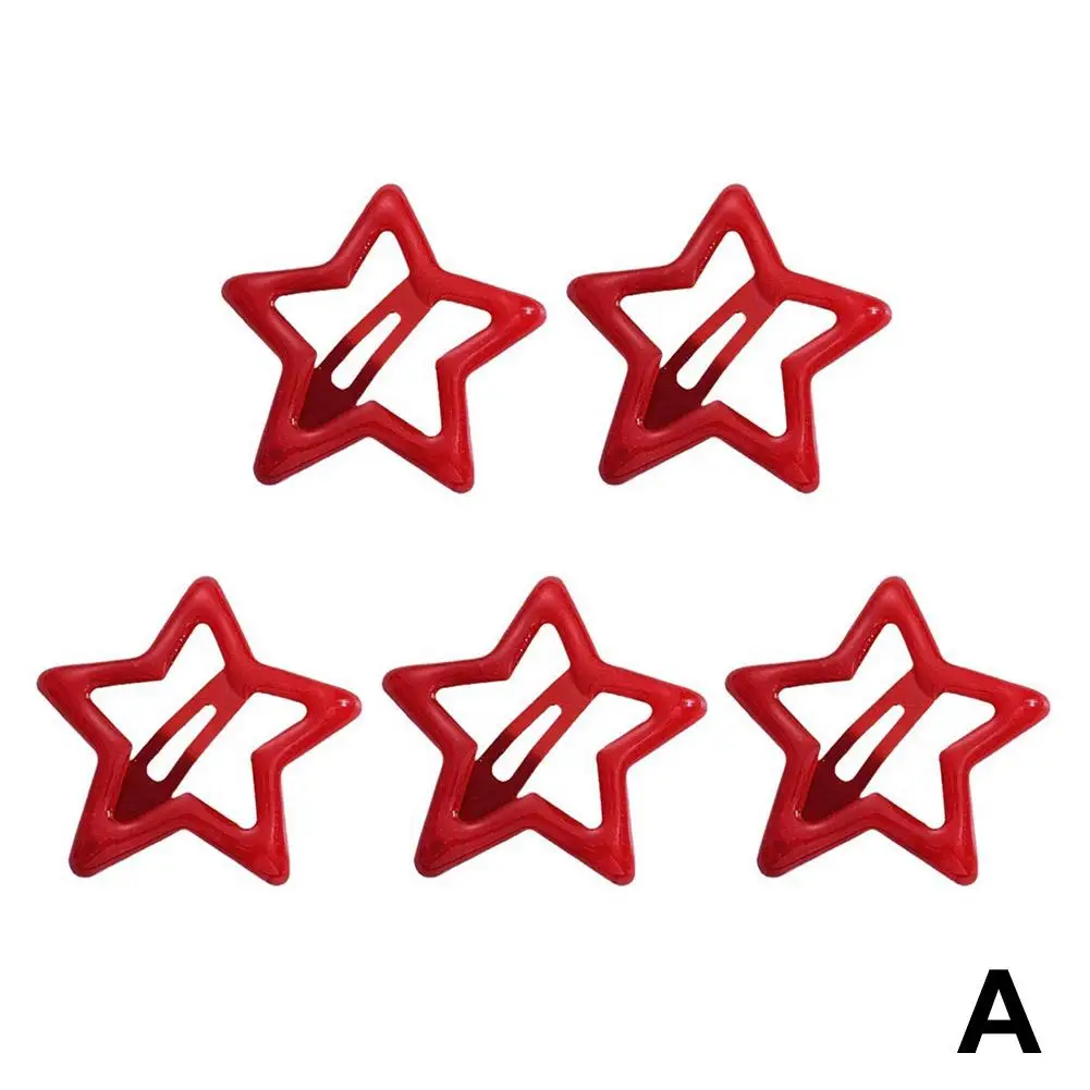 5pcs/lot New Red Star Snap Clip For Girl Waterdrop Barrettes Black Hairpin Women Silver Hair Clip Accessories Kawaii Bb Cli O9w2