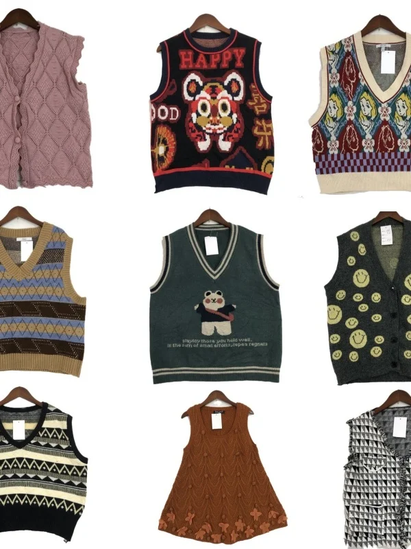 

Винтажный шерстяной жилет ex Soft Girl, универсальная лесная система, осенне-зимняя теплая одежда с мультяшным принтом на пуговицах