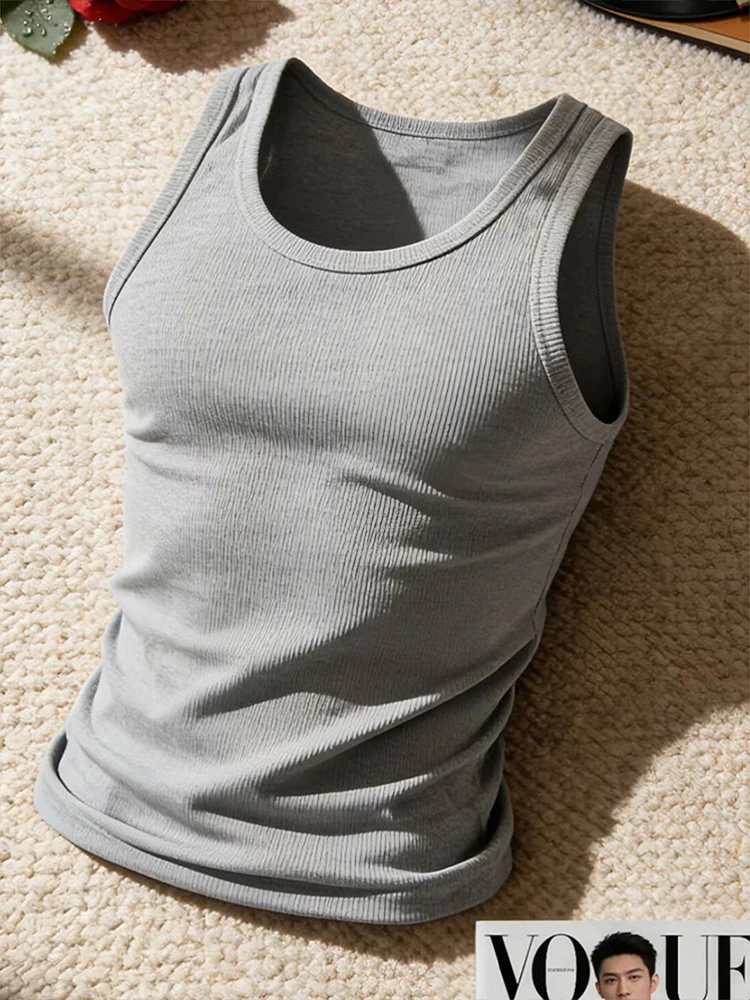 Gray Thread Men's Summer Thin Sporty Slim Fit Muscle Showcasing Sleeveless T-Shirt Trendy Handsome Sporty Sweat Vest