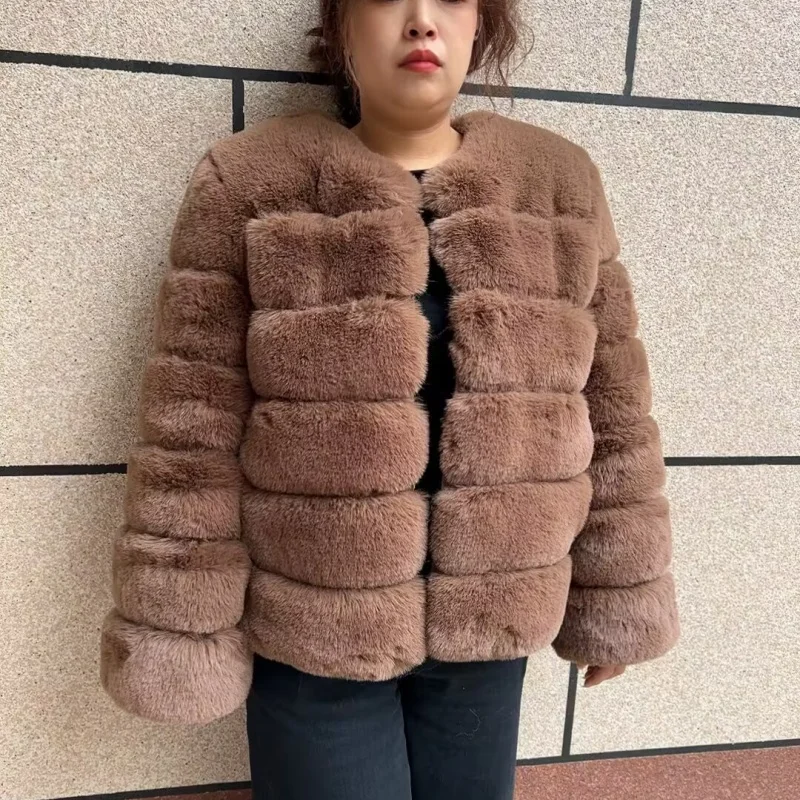 LHXDW Faux Fur Coat Women's Winter Hot Selling Fashionable Luxury 60CM Fur Coat Long Sleeve Ladies' Fake Fur Winter Clothin