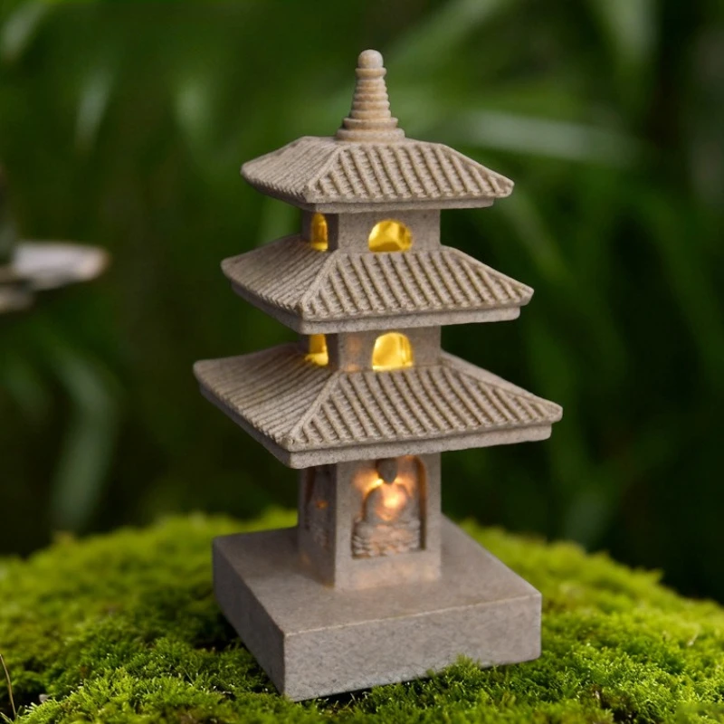 1PC Solar Creative Stone Tower Palace Lantern Courtyard Ornament Garden Landscape Statue Villa Decorative Craft