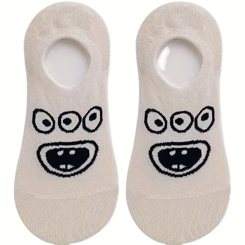 5 أزواج من الجوارب النسائية ذات القارب المضحك الكرتونية، جوارب صيفية رقيقة غير مرئية ذات فم ضحل، جوارب قصيرة لطيفة