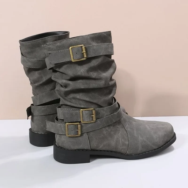 Buty damskie wiosna/jesień moda damskie buty ozdoby metalowe botki wsuwane trzy kolory z okrągłym noskiem na co dzień Plus rozmiar 43