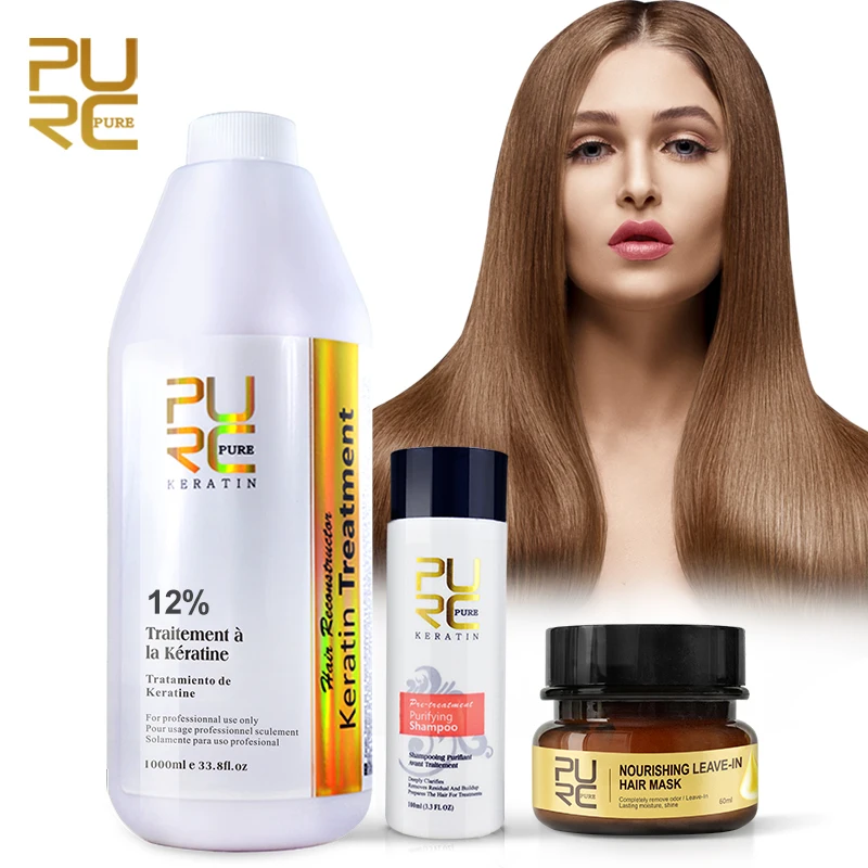 PURC Brazilian Keratin Hair Treatment Purifying Shampoo Leave-In Hair Mask Set Straightening Professional Hair Salon Products