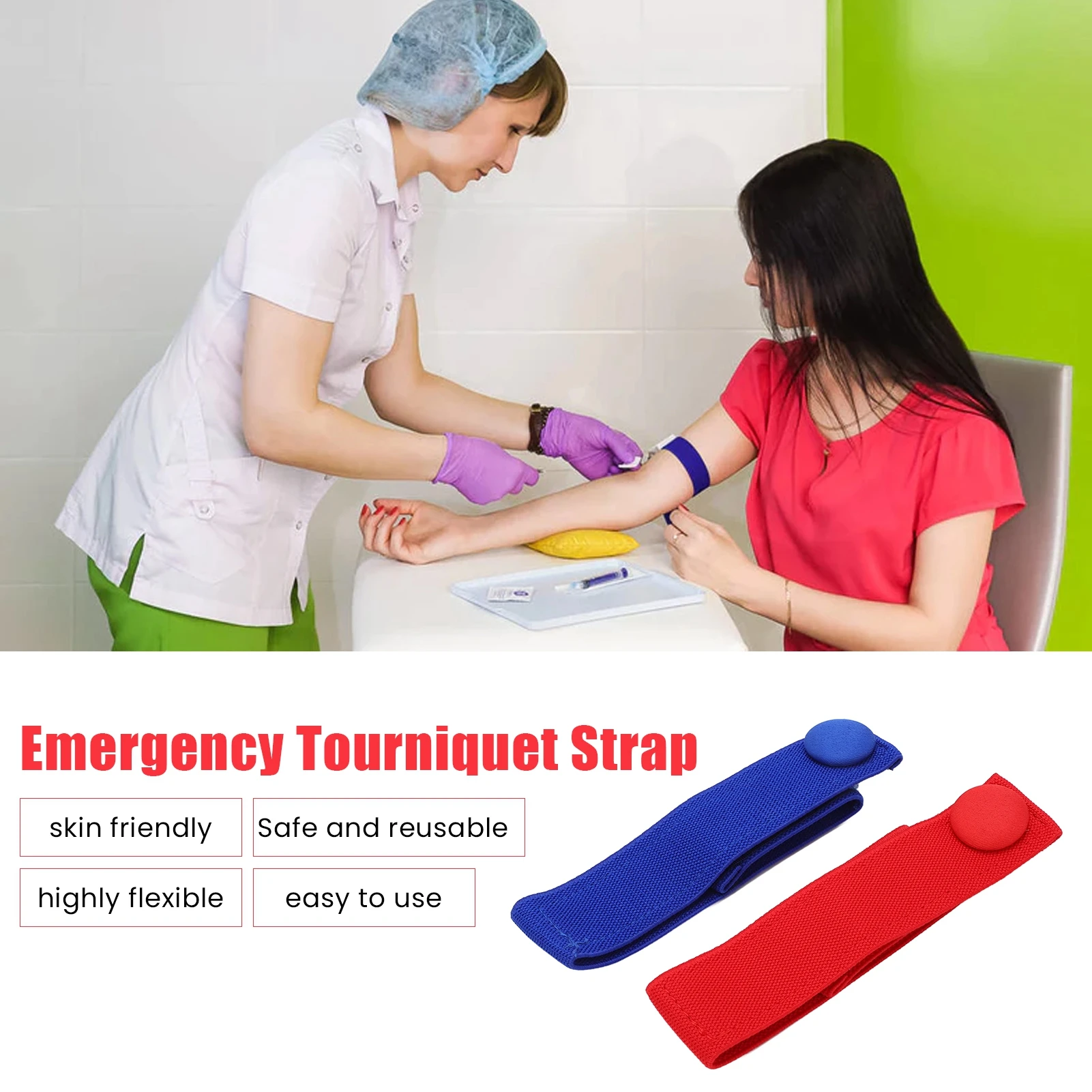 2Pcs Tourniquet Cotton Blend Fabric Flexible Reusable Hook and Loop Design Nursing Care Hemostatic Tourniquet Elastic Tourniquet