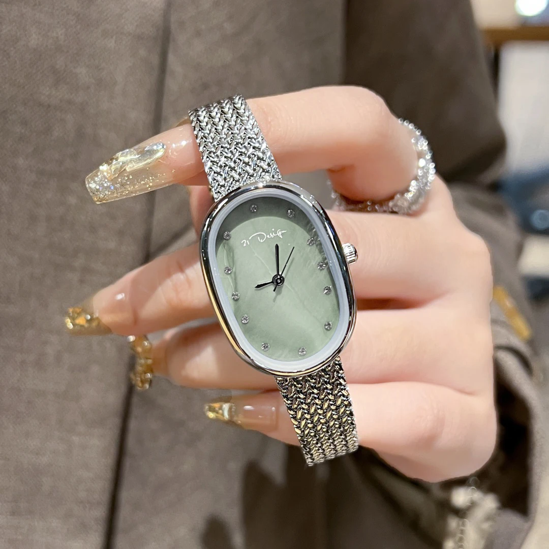 Новые модные женские часы, роскошные простые овальные циферблаты со стразами, женские кварцевые часы, маленькие изысканные наручные часы, подарок, Reloj Mujer