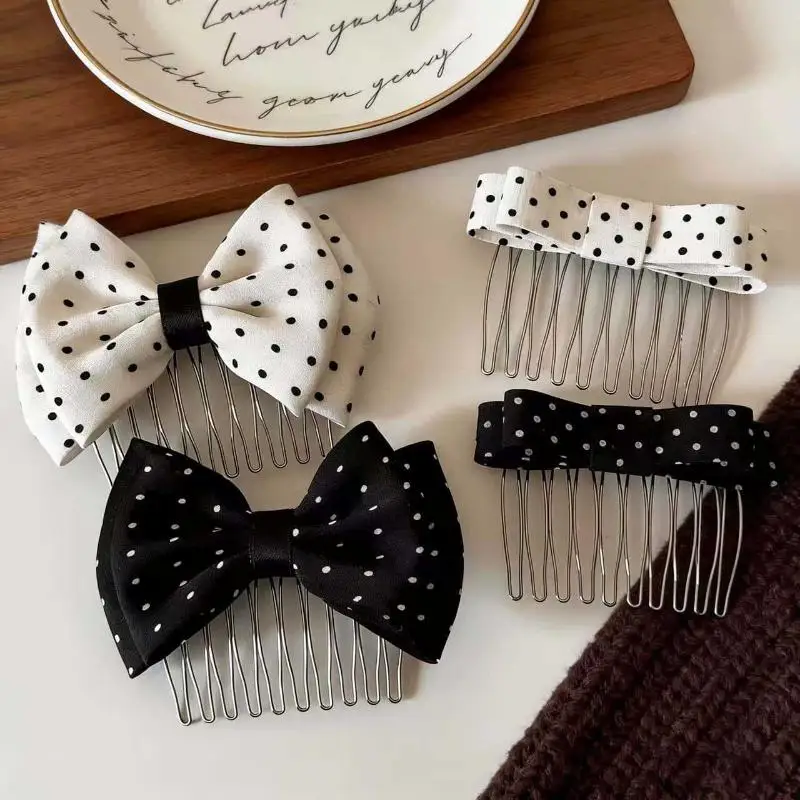 Polka Dot Bow Reverse Hair Comb Easy to Use Non Slip Broken Hair Holder for Women Beginner Hair Styling Accessory