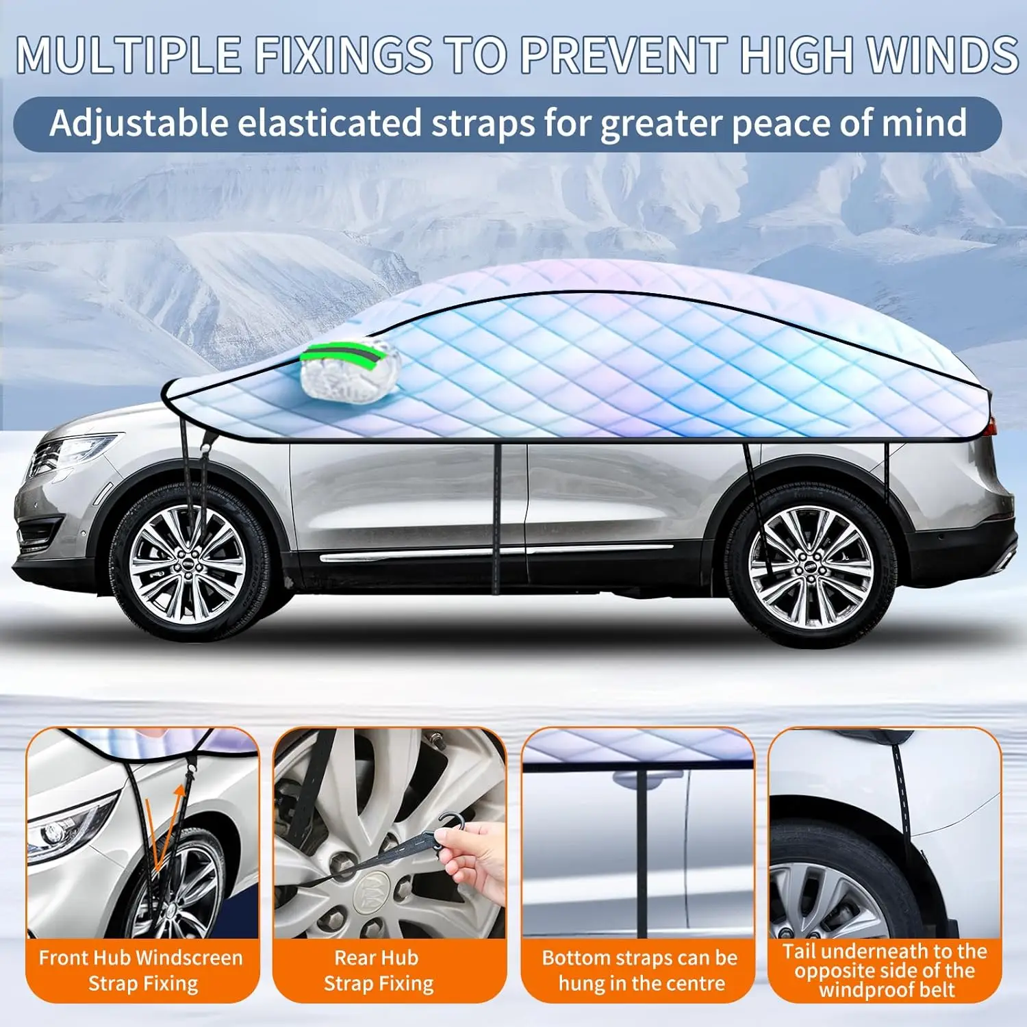 157' Auto-Abdeckungs-Sonnenschutz für Windschutzscheibe, blockiert Sonne und Schnee, schützt den Innenraum vor Hitze, ideal für SUV und Limousine