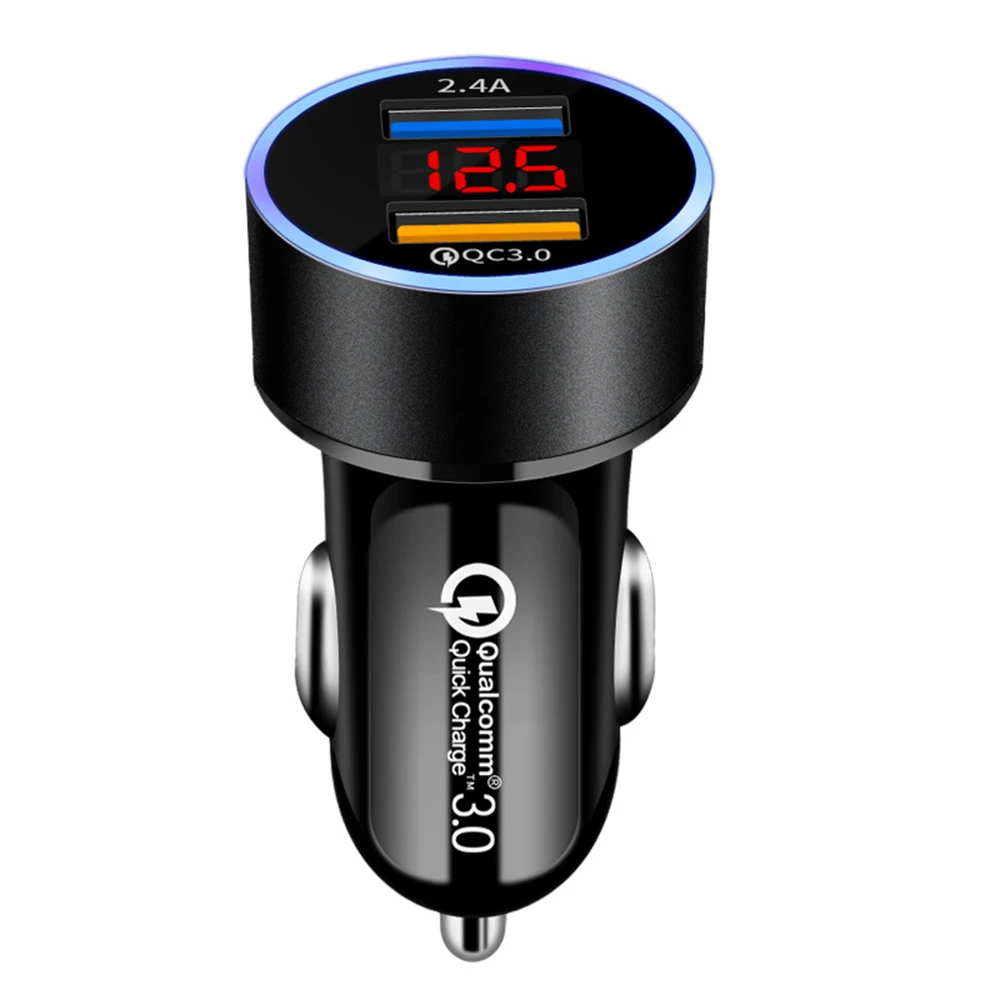 12 V QC3.0 + 2.4A Car Charger in Car Cigarette Lighter Display with Voltmeter