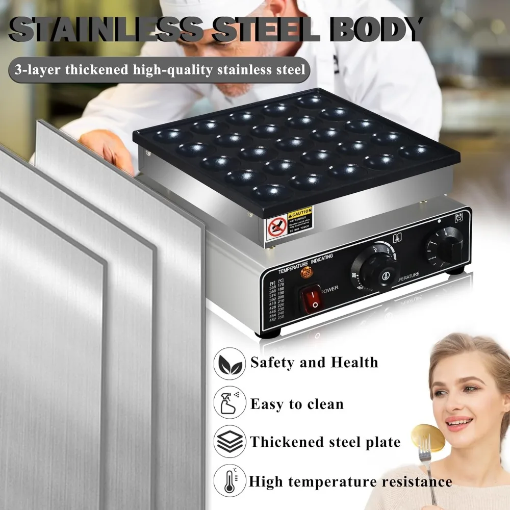 25PCS Commercial Mini Pancake Maker 950W Non-Stick Dutch Poffertjes Grill Stainless Steel for Breakfast Snacks - view 5