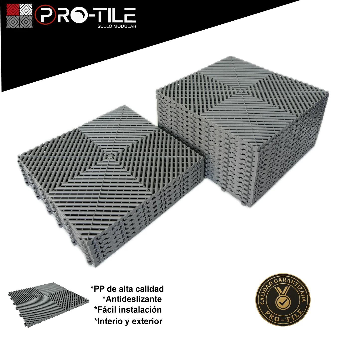 Suelo Modular para garajes, talleres para coches y motos, lavadero. suelo para taller. Loseta de polipropileno. Suelo antihumedad para garaje. marca PRO-TILE.