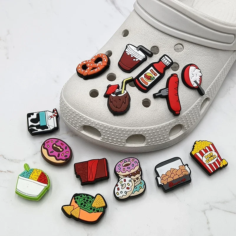 New Cartoon Food PVC Funny Bread Shoe Charms Decorations Cake French Fries Milk Shoe Accessories Clogs Shoes Clips Buckle