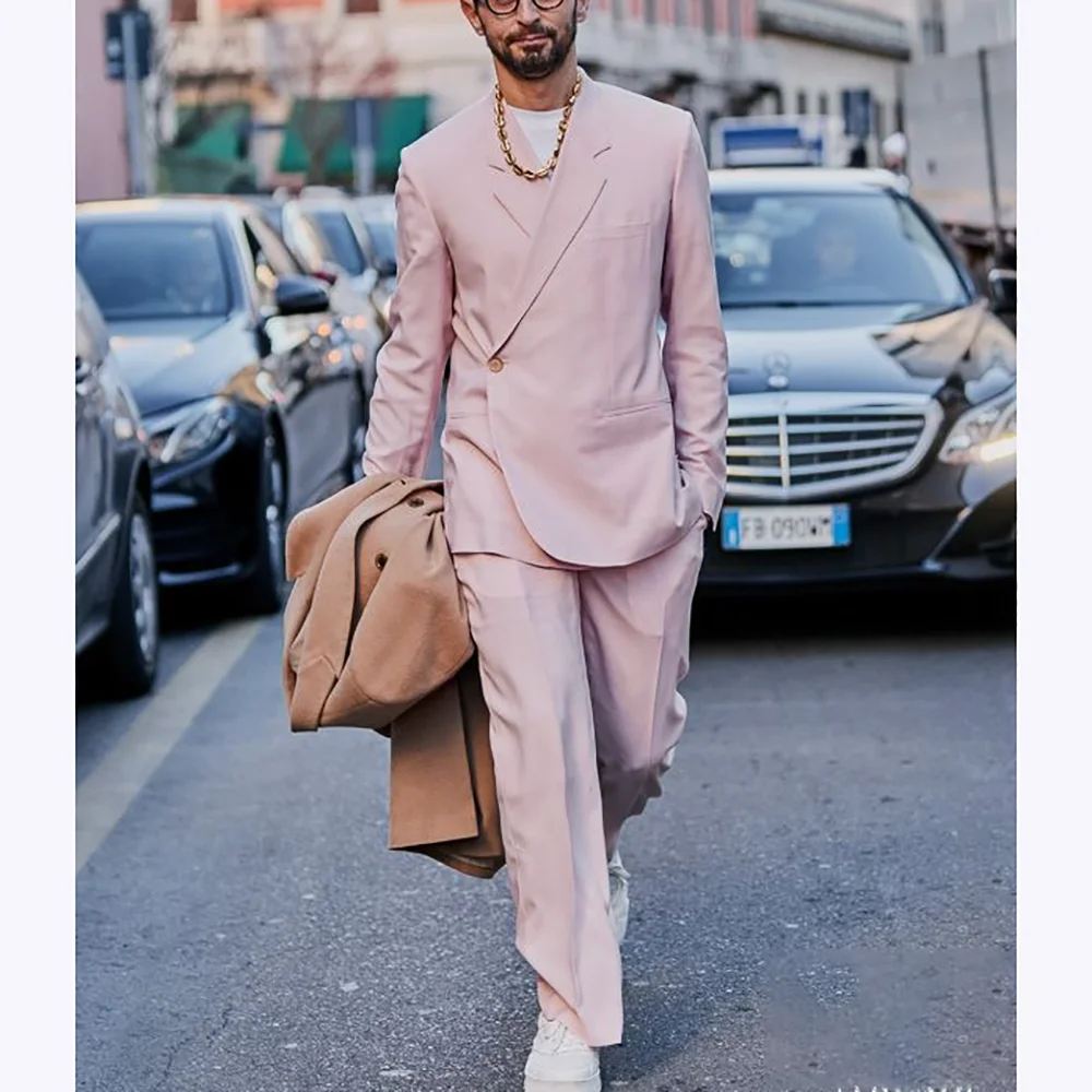 

Light Pink Oblique Single Button Men Suit Two Pieces(Jacket+Pants) Outfits Male Casual Party Prom Wedding Set