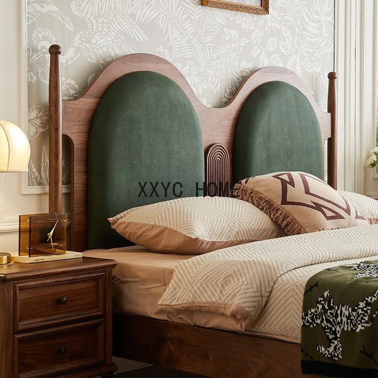 

Американская Североамериканская кровать из черного ореха, ретро однотонная деревянная софтбокс, двойная кровать