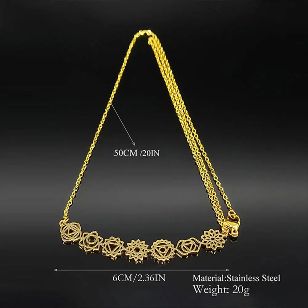 Yoga 7 Chakra Birth Flower Pendant Necklace for Women Girls Stainless Steel Gold Color Reiki Amulet Jewelry Mother's Day Gift - Image 6