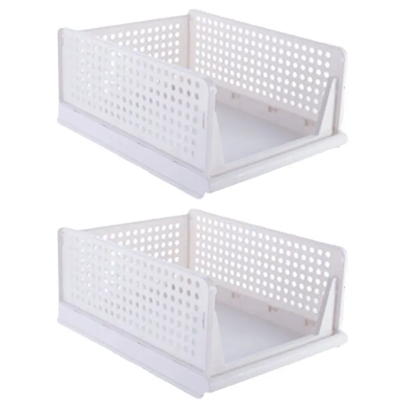 AT63-Wardrobe Storage For Bedroom, Basement- Stackable Closet Storage Baskets, Foldable Divided Clothes& Hat Organizer Bins Bath