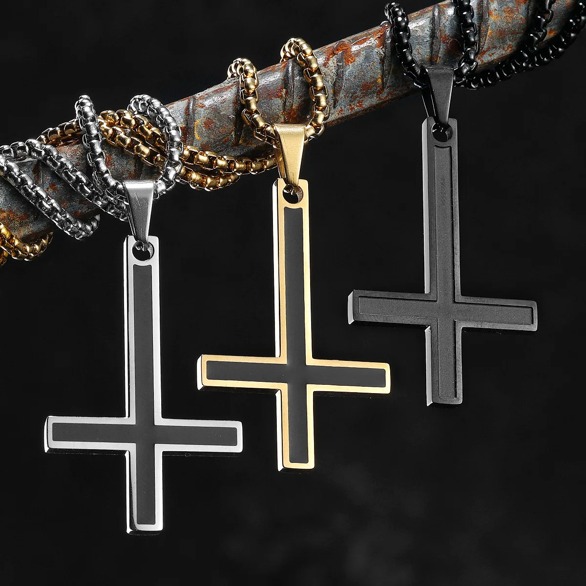 Inverted Cross Simple Amulet Stainless Steel Men Necklaces Pendant Chain Punk Women Fashion Jewelry Gifts Wholesale Dropshiping