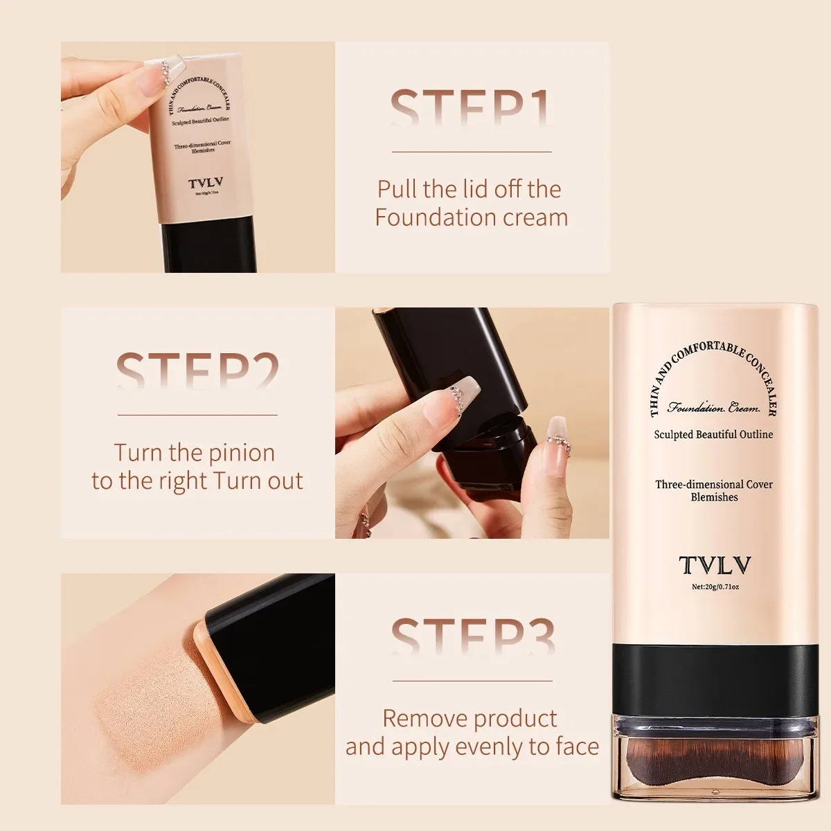 TVLV Velvet Moist Light Eraser Foundation Stick พร้อมแปรงยาวนานไร้ที่ติคอนซีลเลอร์ครีมแต่งหน้าสําหรับ Face Beauty เครื่องสําอางค์