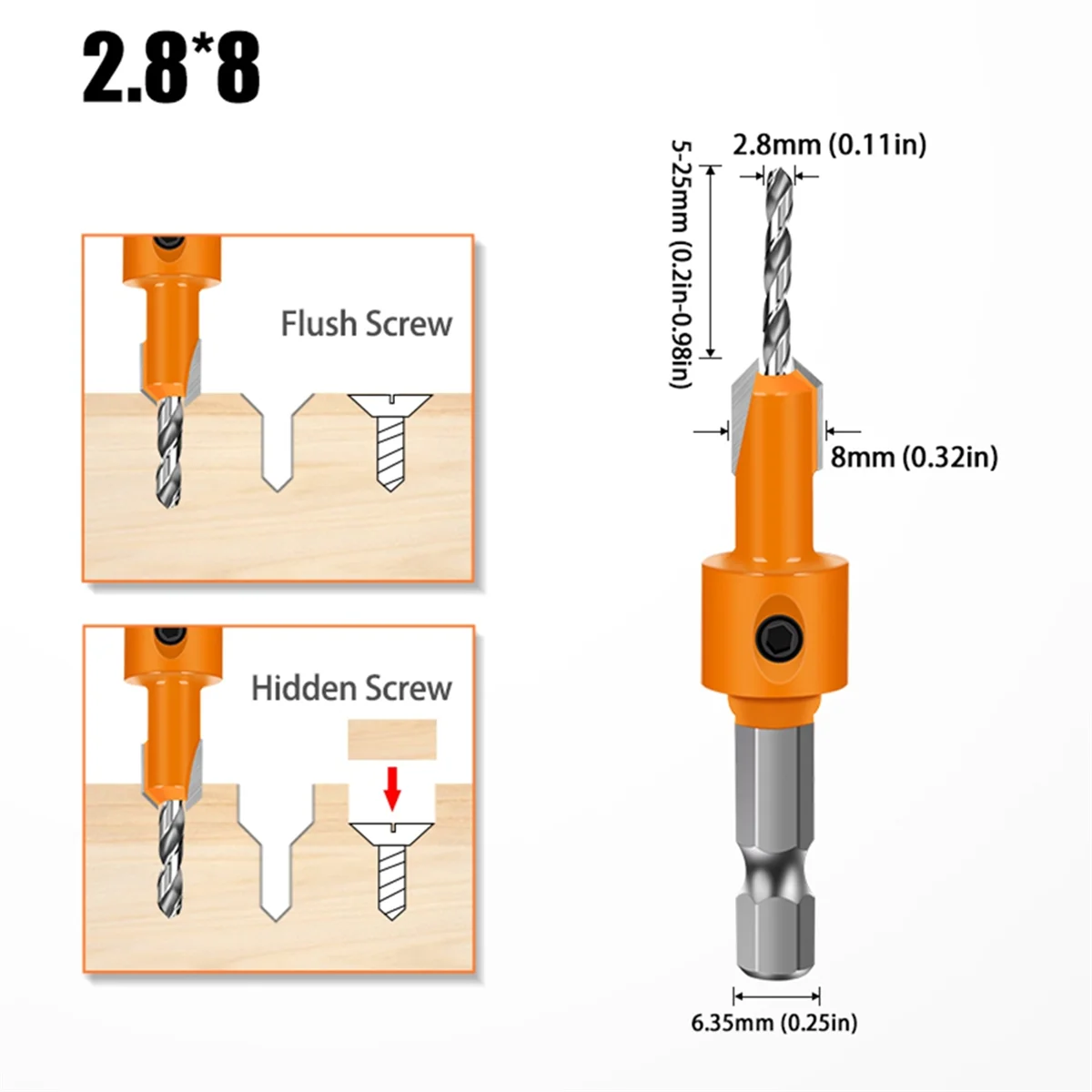ABNJ 5PCS 8mm Shank HSS Woodworking Countersink Router Bit Screw Extractor Demolition for Wood Milling Cutter 2.5-3.5mm