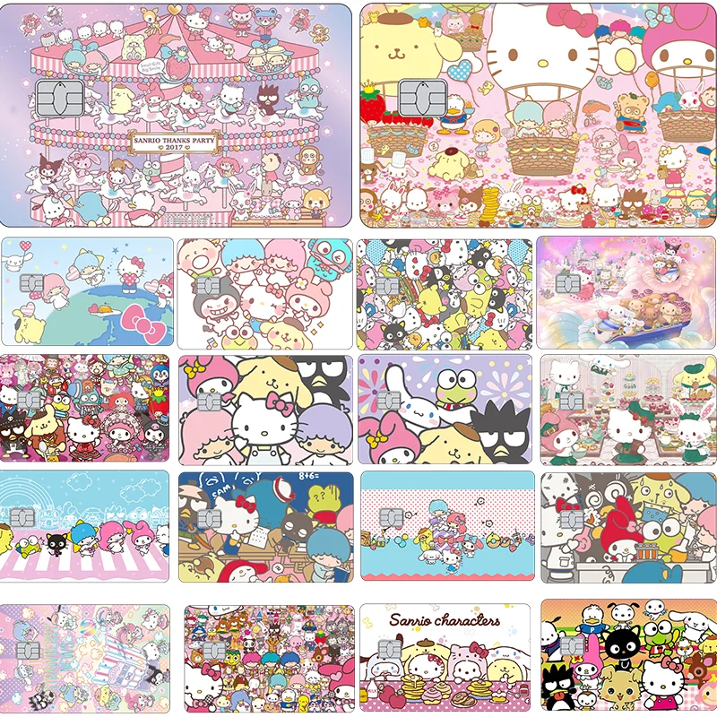 

41 Styles Sanrios Hello Kitty My Melody Kuromi Cinnamorollpurin Kawaii Pvc Card Sticker Anime Credit Debit Cards Film Skin Cover