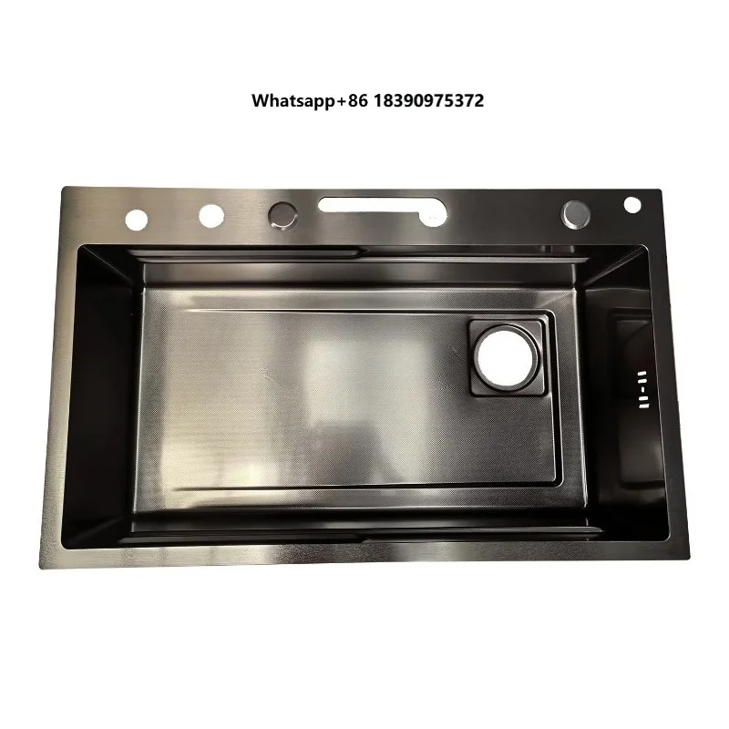 Popular Style Fashion Single Bowl Waterfall Kitchen Sink PVD Black Nano 304 Stainless Steel