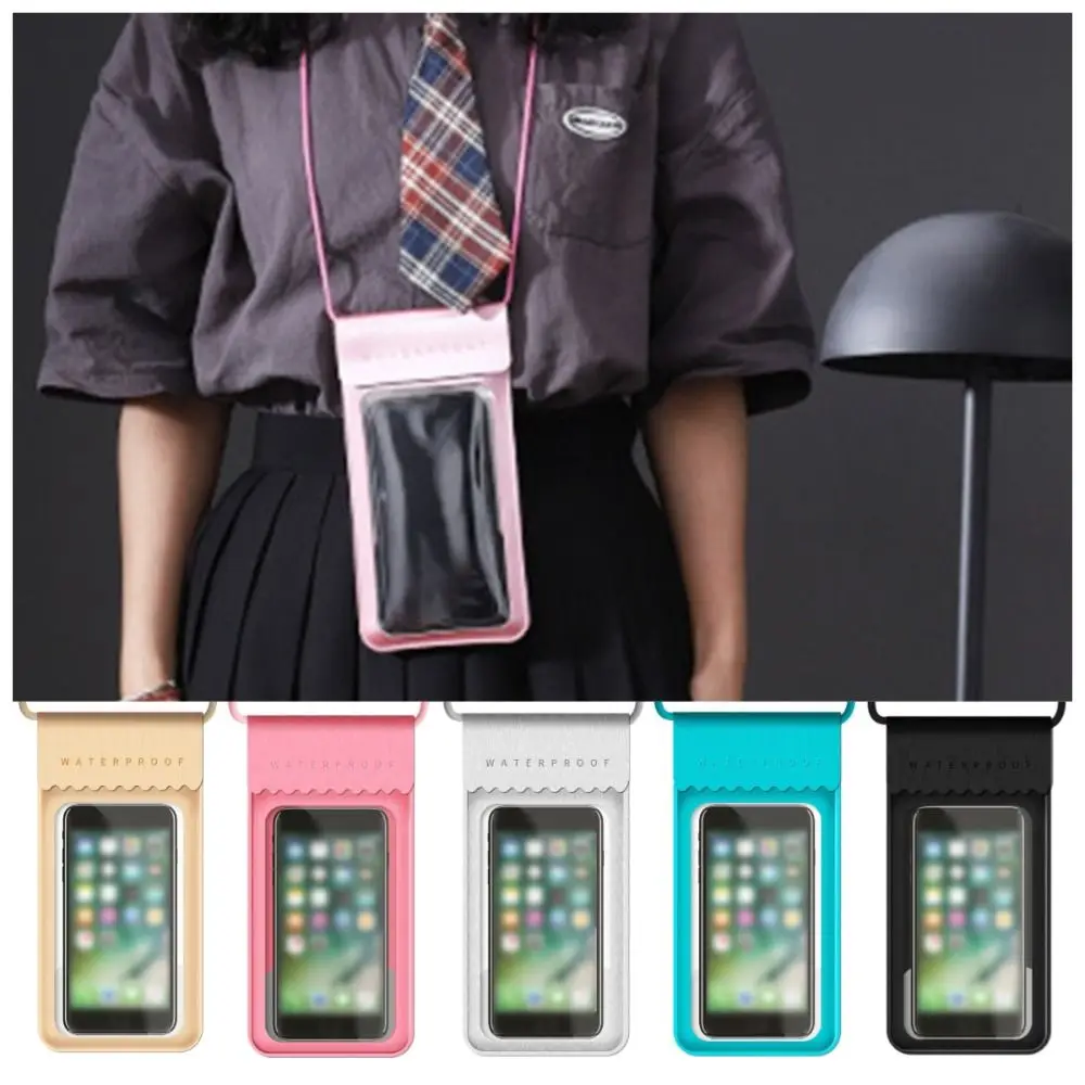 Touchable Screen Waterproof Mobile Phone Bag Transparent PVC Swimming Storage Bag Leakproof with Neck Lanyard Underwater Dry Bag