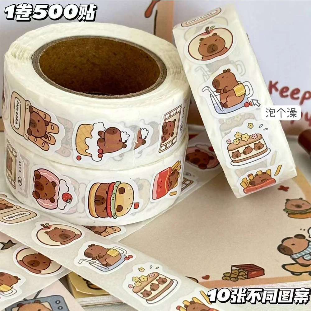 

500pcs/roll Funny Capybara Cartoon Reward Stickers Cute Graffiti Decals for Kids Toy Water Bottle Luggage Phone Sealing Sticker