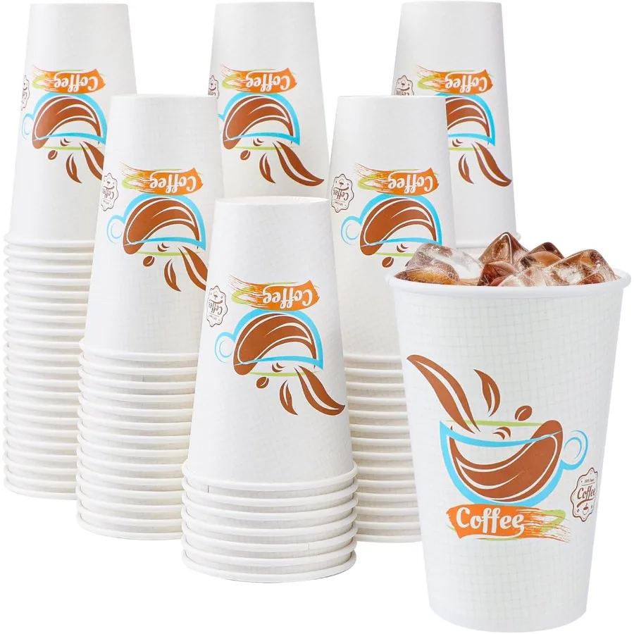 

16 oz 180 Pack Disposable Coffee Paper Cups for Hot and Cold Drinks Insulated Leakproof Design Ideal for Cafes Offices and Home