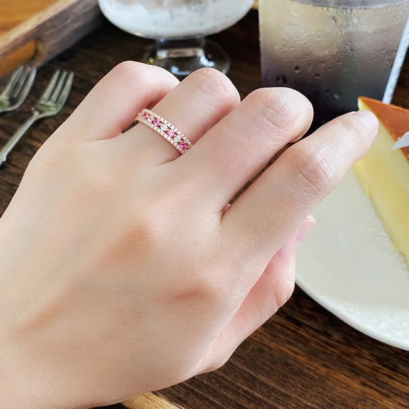 Apaison 925 Sterling Silver Wedding Rings For Women Full Sparkling High Carbon Diamond Rose Gold Ring
