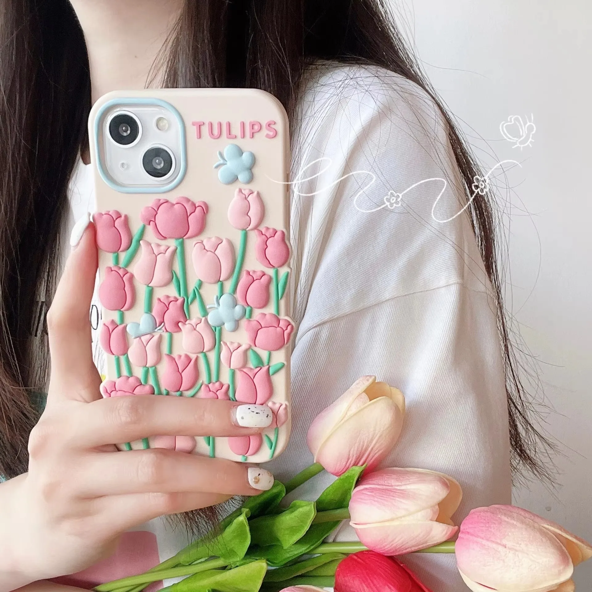 

Cute 3D Flower Butterfly Phone Case For iPhone 15 Pro Max 15 14 Plus 15 14 13 12 Pro X XS XR 678 Plus Silicone Soft Back Cover