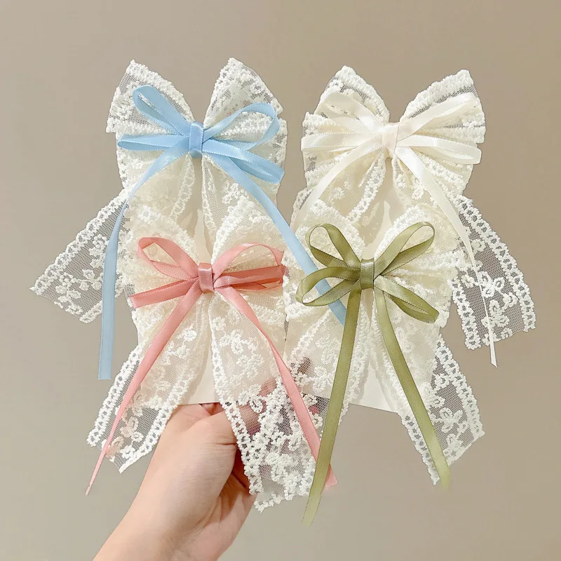 

Милые кружевные заколки для волос с бантом и лентой, корейские головные уборы с бантом для девочек, заколки для волос принцессы, детские заколки, аксессуары для волос