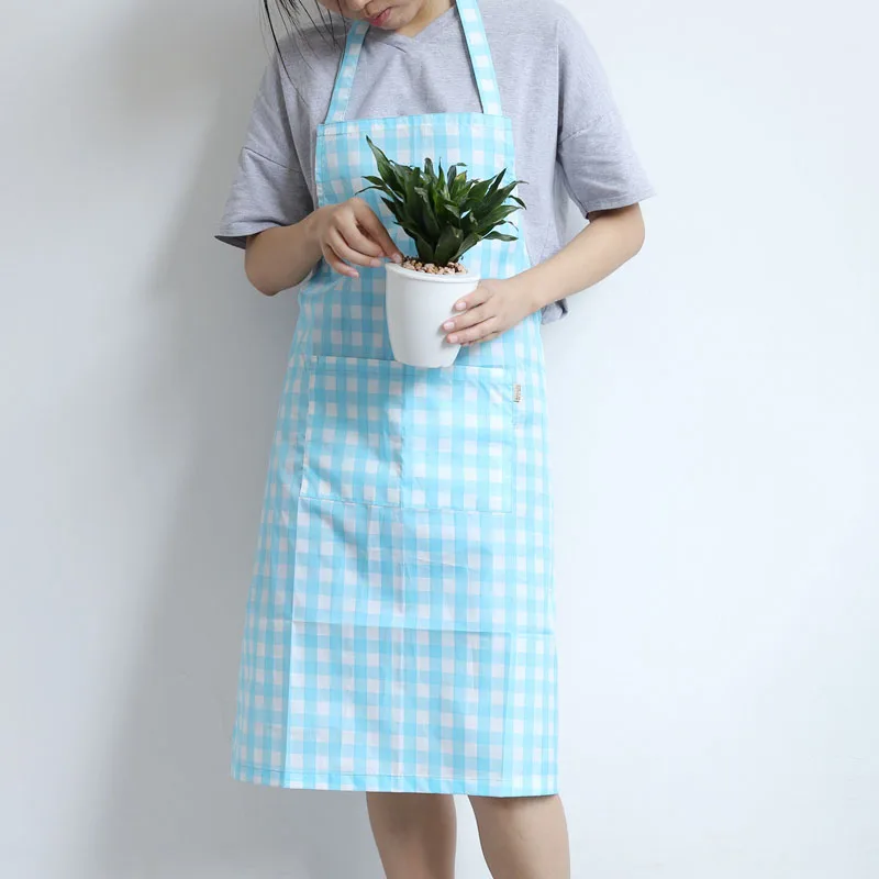 Summer Japanese Plaid Stain-resistant Waterproof Kitchen Apron With Pockets For Men and Women For Cleaning Cooking Garden