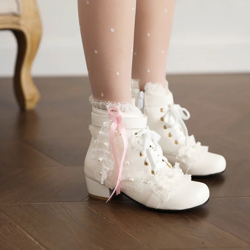 Japanese-style Sweet New Short Boots For Girls Lolita Style Sweet And Cute Lace-up Single Boots For Teenage Girls And Students