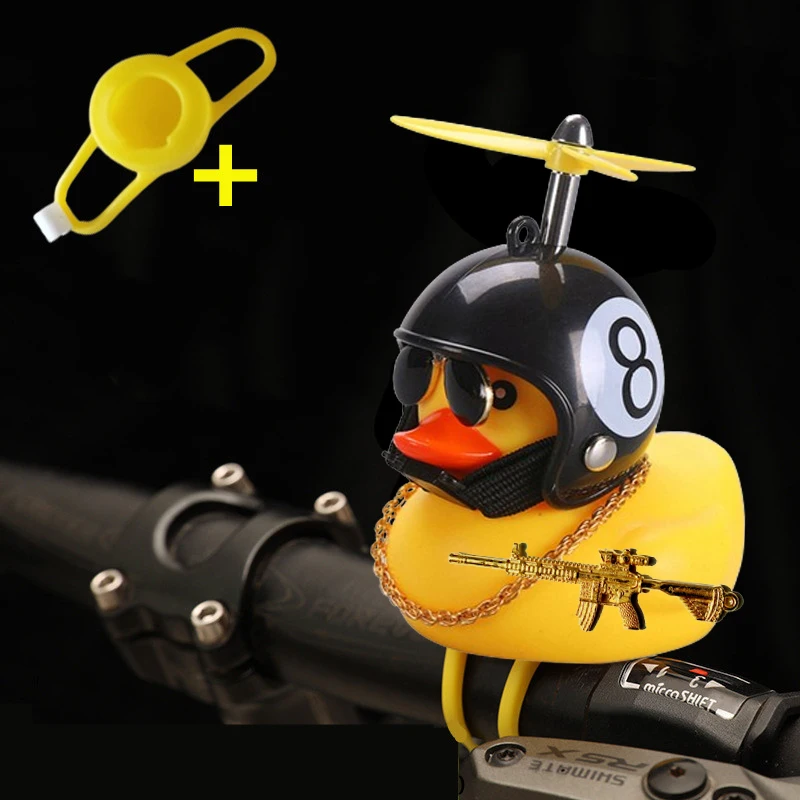 Auto Nette Kleine Gelbe Ente Mit Helm Propeller Wind-brechen Welle-brechen Mit Spielzeug Pistole Ente Fahrrad Motorrad auto Zubehör – Detail 9