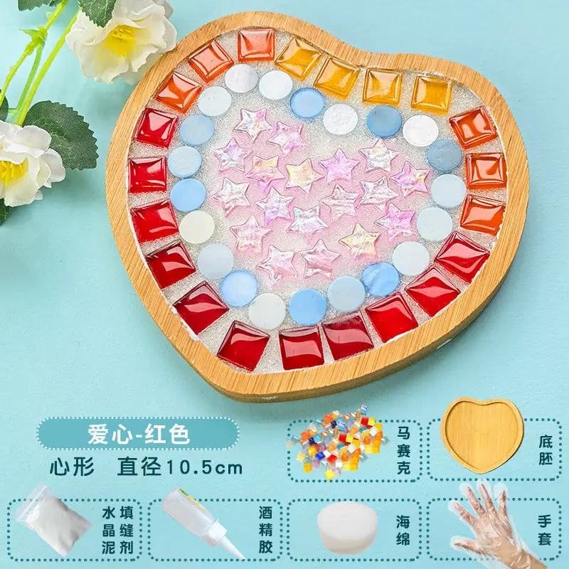 Love Shape Handmade DIY Material Package Creative Mosaic Bamboo Coaster Children Make It Themselves Handicraft