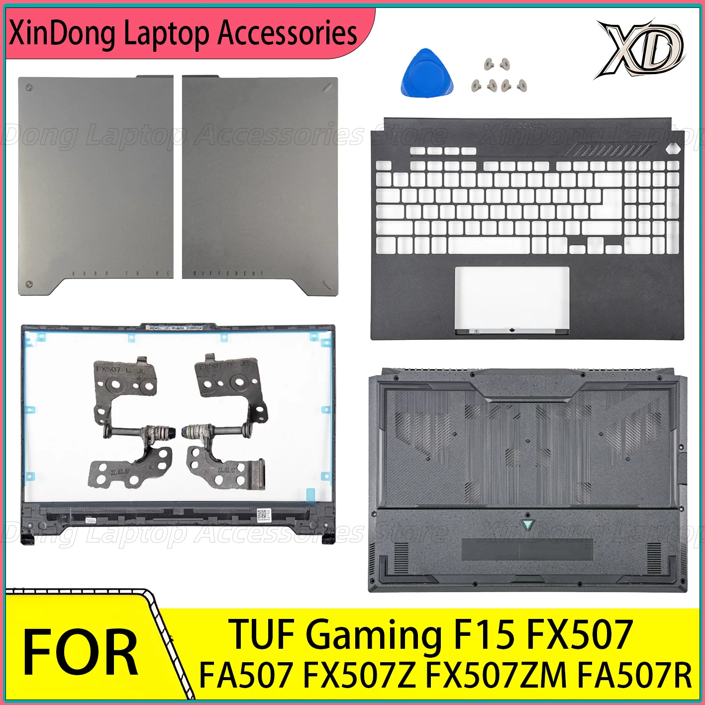 Boîtier pour ordinateur portable TUF Gaming F15 FX507 FA507 FX507Z FX507ZM FA507R LCD couverture arrière/lunette/repose-paume/bas/charnières de remplacement