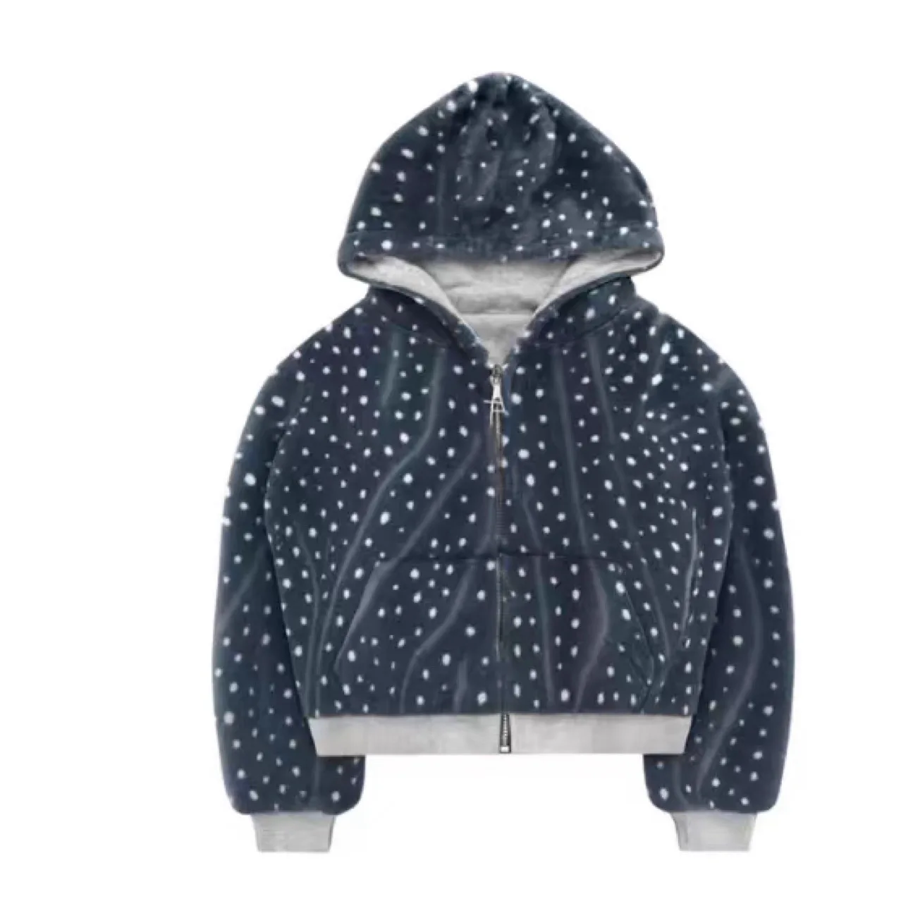 2025 Loose Cotton Double-sided Hoodie Autumn and Winter Rubbed Spray-dyed  Washed and Distressed Cardigan