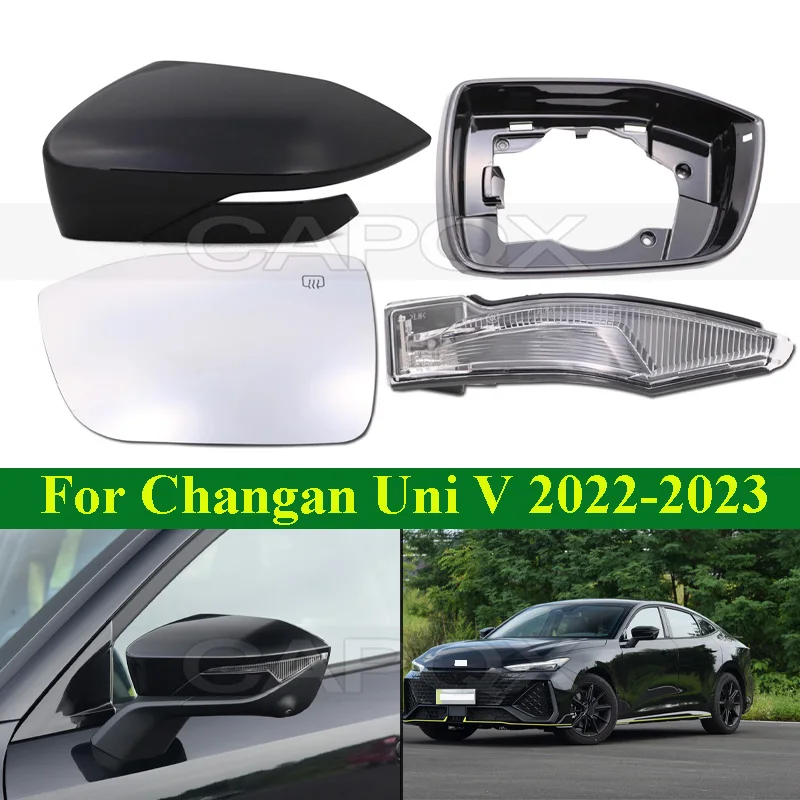 

CAPQX For Changan UniV Uni V 2022-2023 Rearview Mirror Cover Lens Mirror Lid Shell House Mirror Frame Glass Turn Light