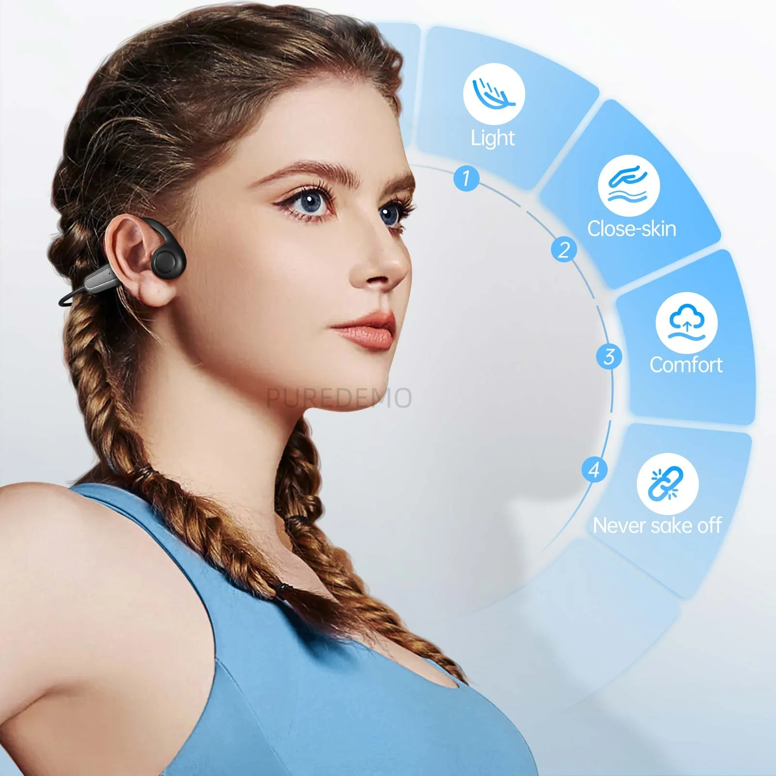 Bone Conduction Earphones Type-C Wireless Bluetooth 5.4 Headphone Waterproof Sport Headset with Mic for Workouts Running Driving