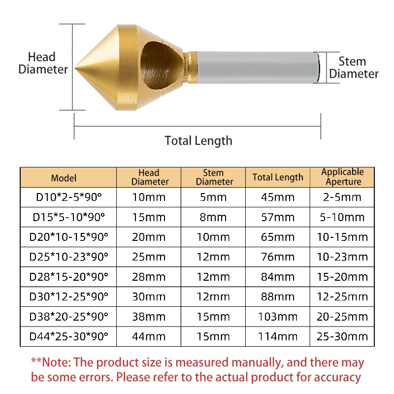 Cobalt Countersink Deburring Drill Bit – TiAlN Coated, HRC89, Hex Shank, 90° Chamfer, Sizes 1-4mm To 10-15mm – For Dry Fast Cutting & High-Speed Drilling
