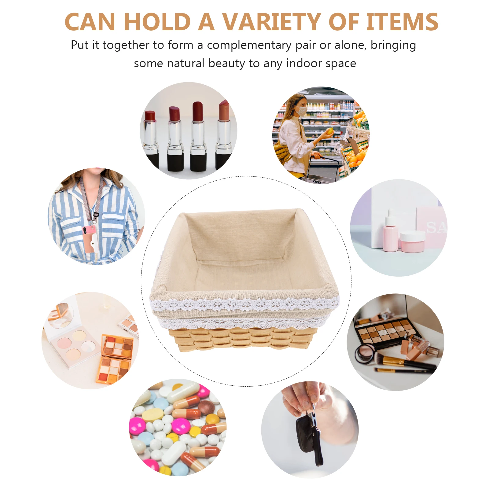

Creative Desktop Storage For Home Use Snack Cosmetics Organizer Container Exquisite Woven Design Multipurpose Sundries Basket