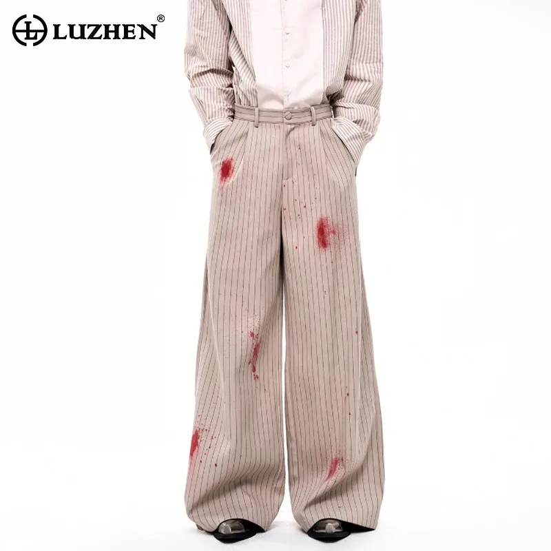 

LUZHEN чернильный выброс, окрашенный в галстук, свободные прямые брюки, мужские, новинка 2025, оригинальные, роскошные, элегантные, широкие повседневные брюки JY4601