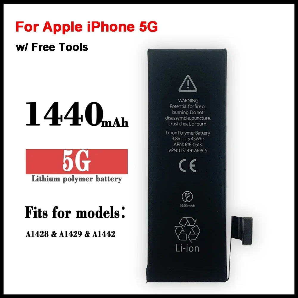 

Сменный аккумулятор для Apple IPhone 5 A1429 A1428 A1442 1440 мАч, литиевый аккумулятор для мобильного телефона + инструменты