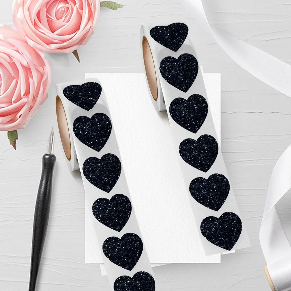 500Pcs Colorful Glitter Heart Stickers, 1 Inch Sparkle Love Heart Adhesive Labels Roll for Valentine Wedding Gift Wrapping