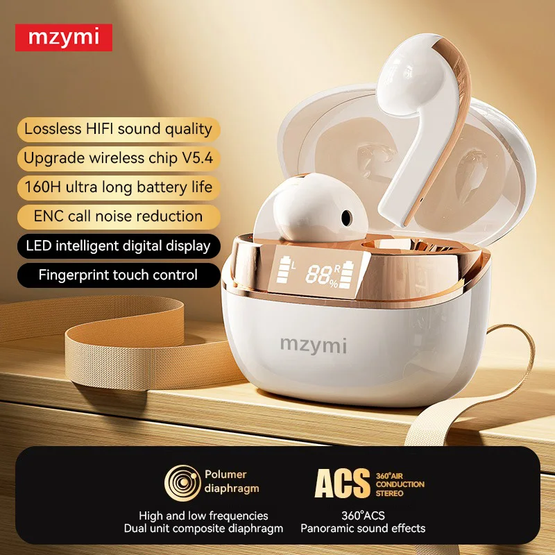 

mzymi Q13 Bluetooth5.4 Earphone Wireless Earbuds ENC Noise Cancelling Sport Gaming OEM Headphone LED Digital Display For XIAOMI