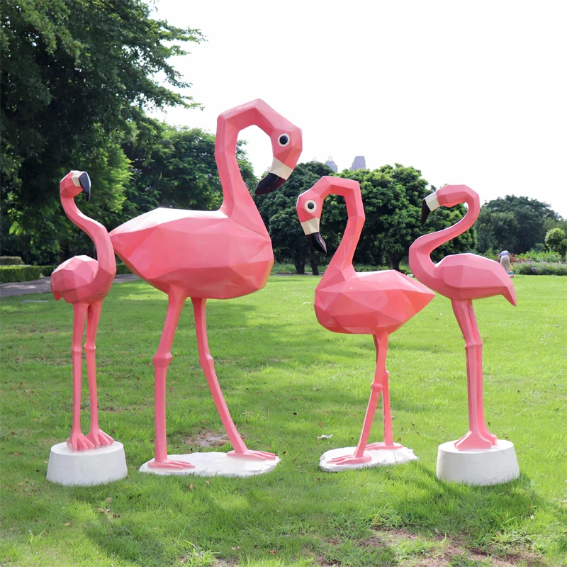 Large outdoor beautiful Chen geometric flamingo wedding props fiberglass sculpture ornament