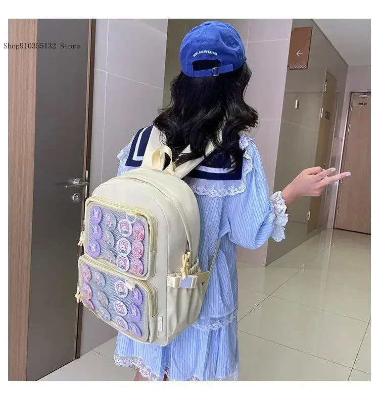 Minimally Casual Cute Badge Campus Popular Itabag Korean Version Large Capacity Nylon Student Backpack