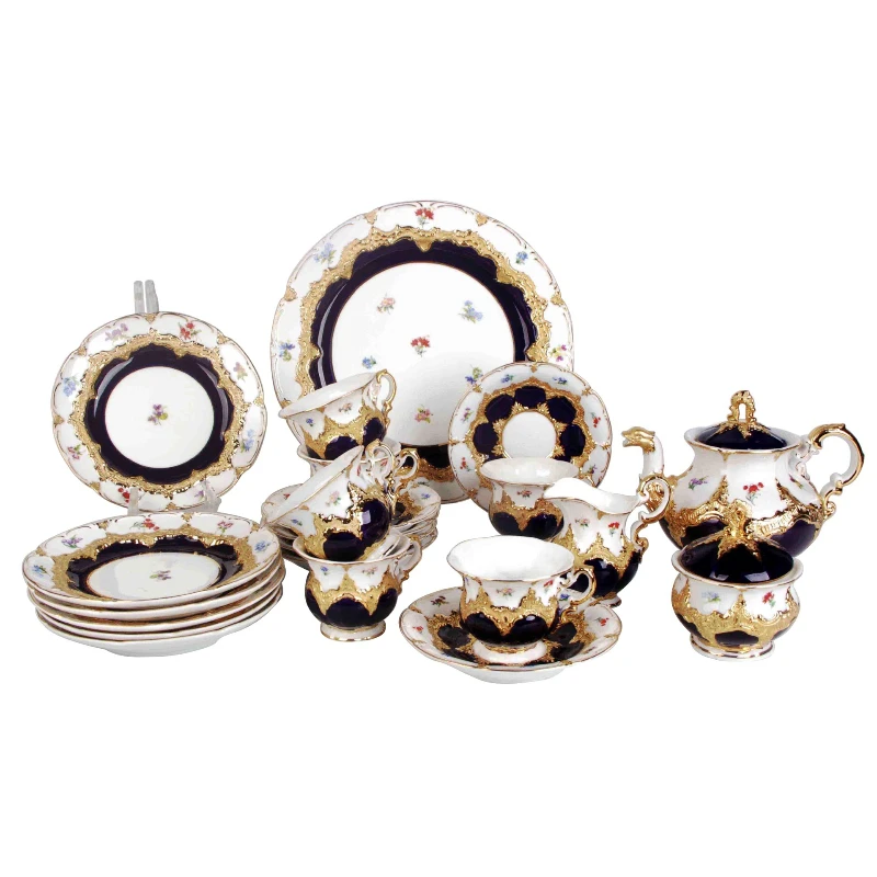 Handmade gilt three-dimensional, embossed tea set, coffee cup and saucer