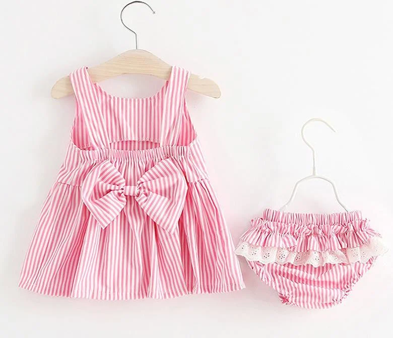 Sanrio-Conjunto de Vestido con tirantes para niñas, conjunto de dos prendas con lazo en la espalda, vestido Halter para bebé, pantalones PP, Hello Kitty Cinnamoroll My Melody